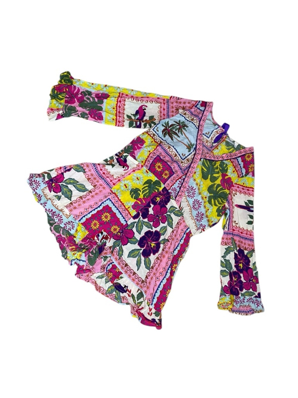 Dotti Tropical Romper XL Boho Patchwork Floral Beach Vacation Bright - Picture 4 of 7